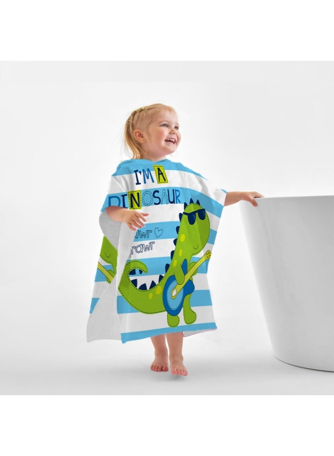 Kids Hooded Poncho Towel, Quick-Dry Beach Swim with Rock Dinosaur Print - Image 2