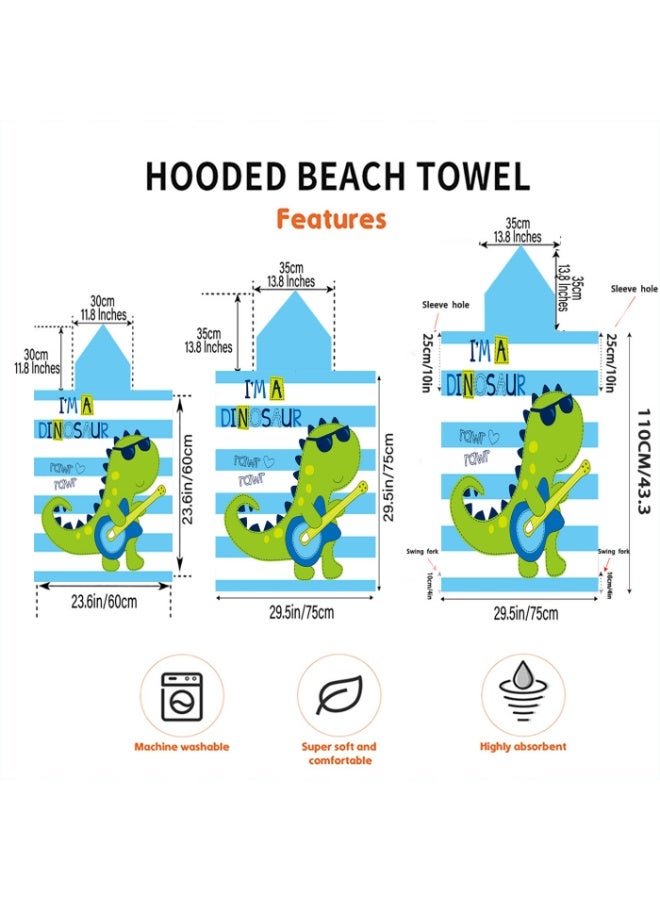 Kids Hooded Poncho Towel, Quick-Dry Beach Swim with Rock Dinosaur Print - Image 5