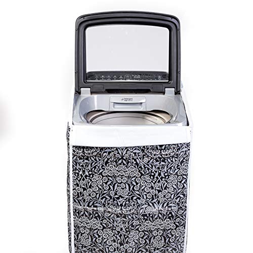 Classic® Top Load Washing Machine Cover Suitable for IFB Back Panel 8 Kg, 8.5 Kg, 9 Kg, 9.5 Kg, 10 Kg, 10.5 Kg, 11 Kg, 11.5 Kg, 12 Kg (63cmsX66cmsX99cms, Black Flower) - Image 1