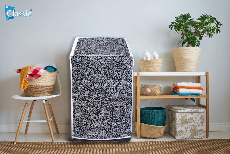 Classic® Top Load Washing Machine Cover Suitable for IFB Back Panel 8 Kg, 8.5 Kg, 9 Kg, 9.5 Kg, 10 Kg, 10.5 Kg, 11 Kg, 11.5 Kg, 12 Kg (63cmsX66cmsX99cms, Black Flower) - Image 3