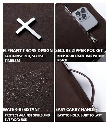 HFLZBRO Vegan Leather Bible Cover Case, Bible Bag with Phone Pocket, Bible Case for Men Women, Christian Gift Box Packaging (Brown) - Image 5