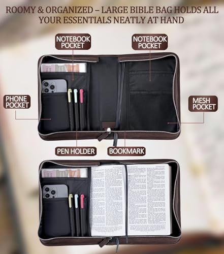 HFLZBRO Vegan Leather Bible Cover Case, Bible Bag with Phone Pocket, Bible Case for Men Women, Christian Gift Box Packaging (Brown) - Image 4