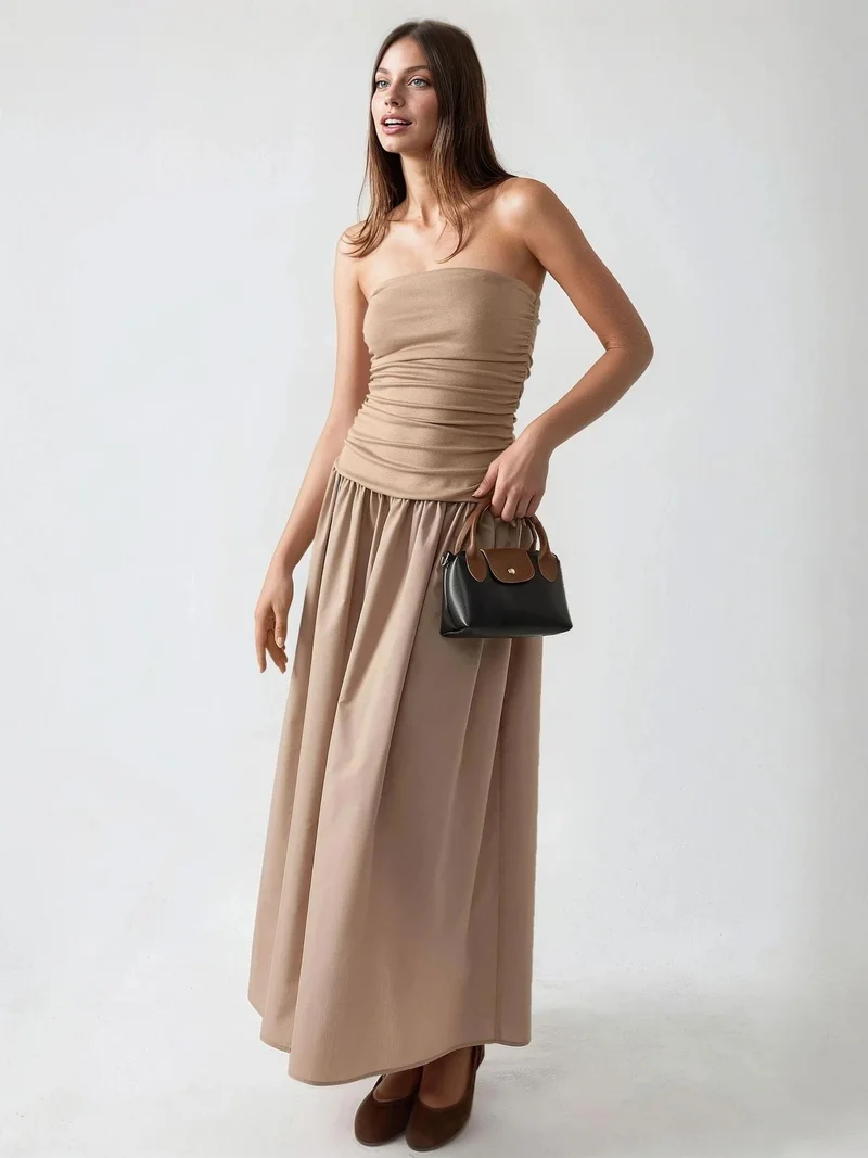 زوبعة فستان ماكسي بلا حمالات بقصة حرف