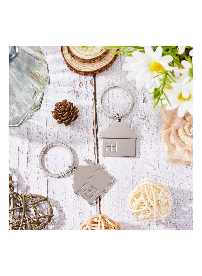 SYOSI 15 قطعة سلسلة مفاتيح من الفولاذ المقاوم للصدأ مع سحر، سلسلة مفاتيح على شكل منزل صغير، إكسسوارات موضة وهدايا مجوهرات، سحر منزل كرتوني مع نافذة سلسلة مفاتيح معدنية هدية - Image 3