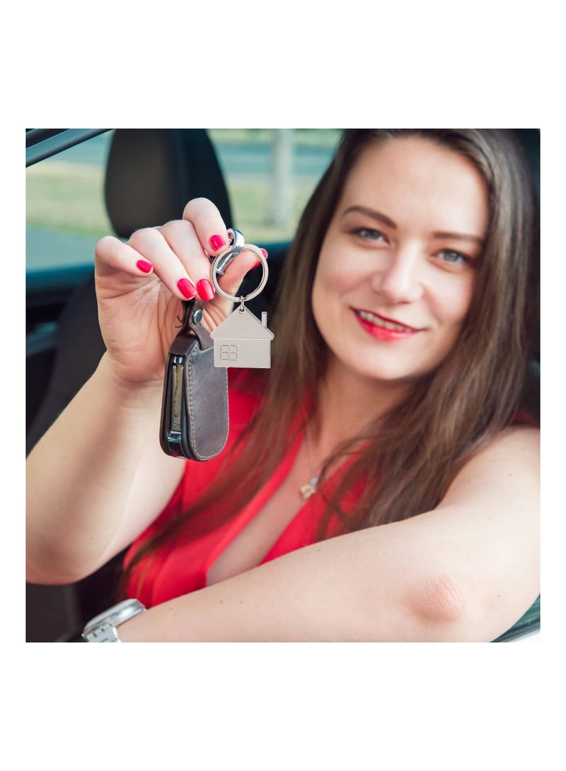 SYOSI 15 قطعة سلسلة مفاتيح من الفولاذ المقاوم للصدأ مع سحر، سلسلة مفاتيح على شكل منزل صغير، إكسسوارات موضة وهدايا مجوهرات، سحر منزل كرتوني مع نافذة سلسلة مفاتيح معدنية هدية - Image 5