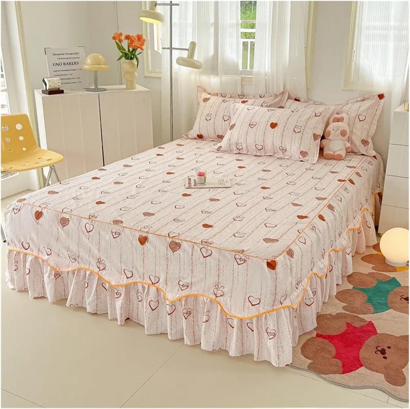 Ruffle Bed Skirt Wrap Around Bedding Skirt,Flower Print Bedskirt,3 Side Coverage Ruffle Bed Skirt with 2 Pillowcase(Color 4,180x220cm 3pcs) - Image 1
