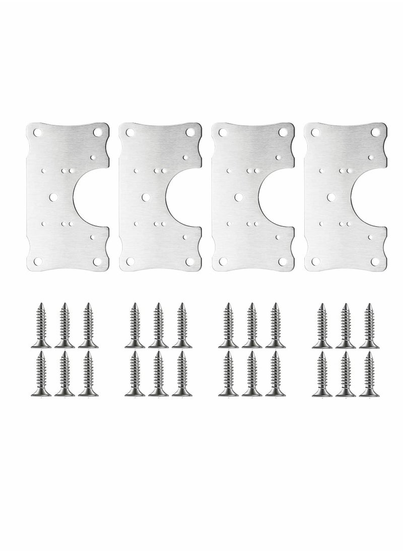 Cabinet Hinge Repair Plate, Stainless Steel Kits with Mounting Screws Wooden for Protecting Furniture and Kitchen Cabinet(4 Half Hole)  - Image 1