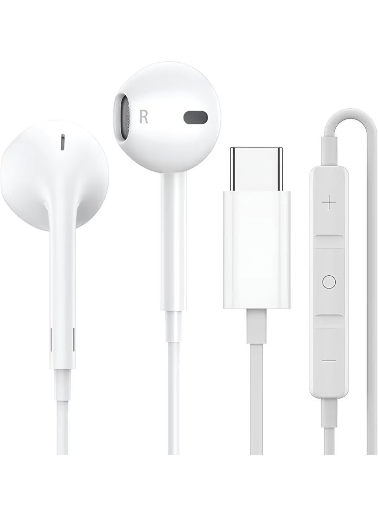 سماعات للرأس سلكية داخل الأذن مع ميكروفون بخاصية إلغاء الضوضاء وصوت ستيريو ومتوافقة مع آيفون 15 وسامسونج S23 وأندرويد واي باد برو ومعظم الأجهزة بمنفذ USB نوع سي