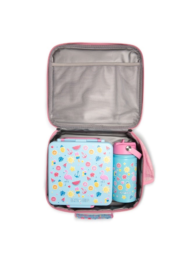 Eazy Kids Jumbo Bento Lunch Box w/ 360ml Steel Water Bottle, Spoon & Fork Set, and Insulated Lunch Bag - Flamingo Pink - Image 5