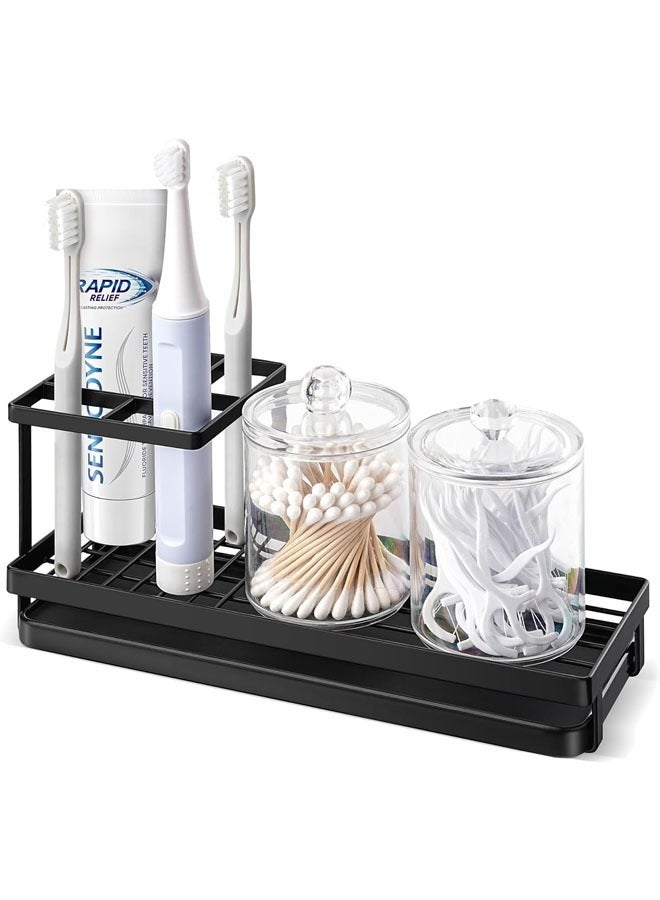 Hihonor Toothbrush Holders for Bathrooms, 4 Slots Rustproof Metal Tooth Brushing Organizer with Drainage, Electric Tooth Brush Toothpaste Holder for Bathroom Countertop, Shower, Sink, Black - Image 1