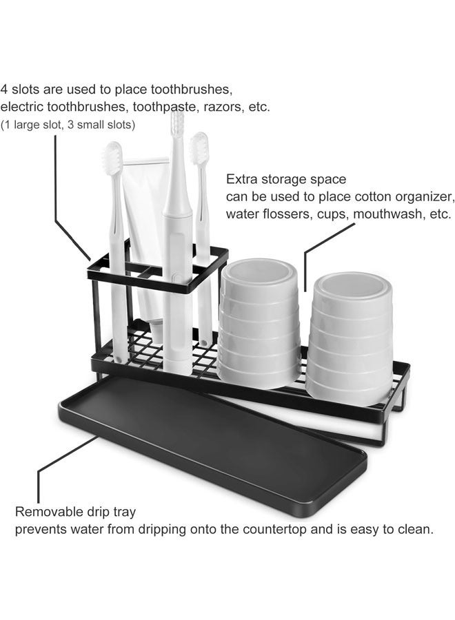 Hihonor Toothbrush Holders for Bathrooms, 4 Slots Rustproof Metal Tooth Brushing Organizer with Drainage, Electric Tooth Brush Toothpaste Holder for Bathroom Countertop, Shower, Sink, Black - Image 2
