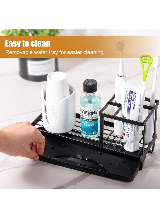 Hihonor Toothbrush Holders for Bathrooms, 4 Slots Rustproof Metal Tooth Brushing Organizer with Drainage, Electric Tooth Brush Toothpaste Holder for Bathroom Countertop, Shower, Sink, Black - Image 3