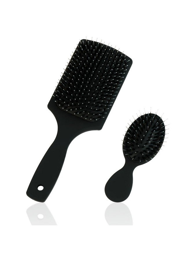 EVERLONG Boar Bristle Brush Set By Everlong Boar Hair & Nylon Mix Paddle & Mini Brush Duo Add Shine And Stimulate Scalp Regular & Travel Size Safe For Hair Extensions & Wigs - Image 1