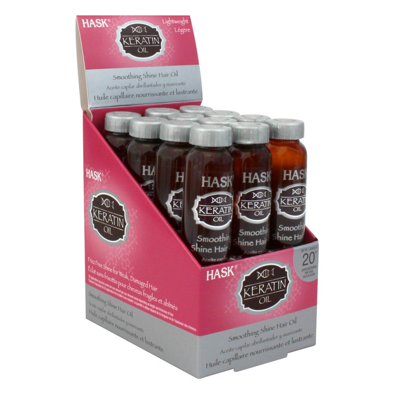 HASK Hair Oil, Keratin Smoothing Hair Treatment for Shine and Frizz Control, 12 Vials, Color Safe, Gluten-Free, Sulfate & Paraben-Free - Image 1