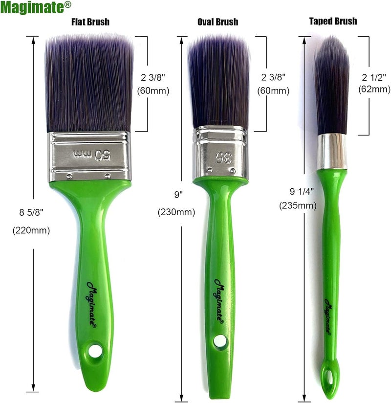 Magimate Upgraded general grade quality Paint Brush for Wood Stain Cabinet Painting Wall Trim Art and Crafts, Oval Flat and Round Paint Brushes Assortment, Pack of 3 Daily wear upgraded resistant material - Image 2