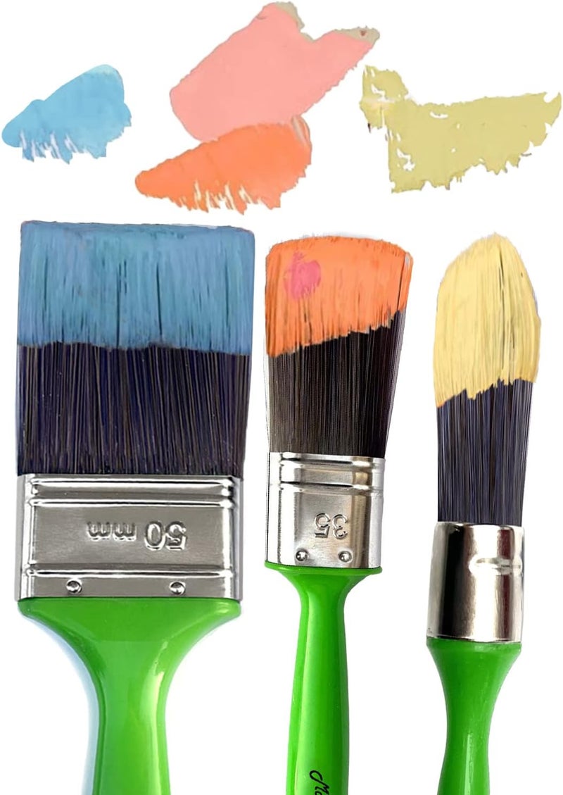 Magimate Upgraded general grade quality Paint Brush for Wood Stain Cabinet Painting Wall Trim Art and Crafts, Oval Flat and Round Paint Brushes Assortment, Pack of 3 Daily wear upgraded resistant material - Image 5