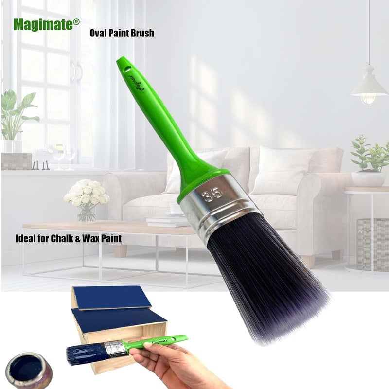 Magimate Upgraded general grade quality Paint Brush for Wood Stain Cabinet Painting Wall Trim Art and Crafts, Oval Flat and Round Paint Brushes Assortment, Pack of 3 Daily wear upgraded resistant material - Image 3
