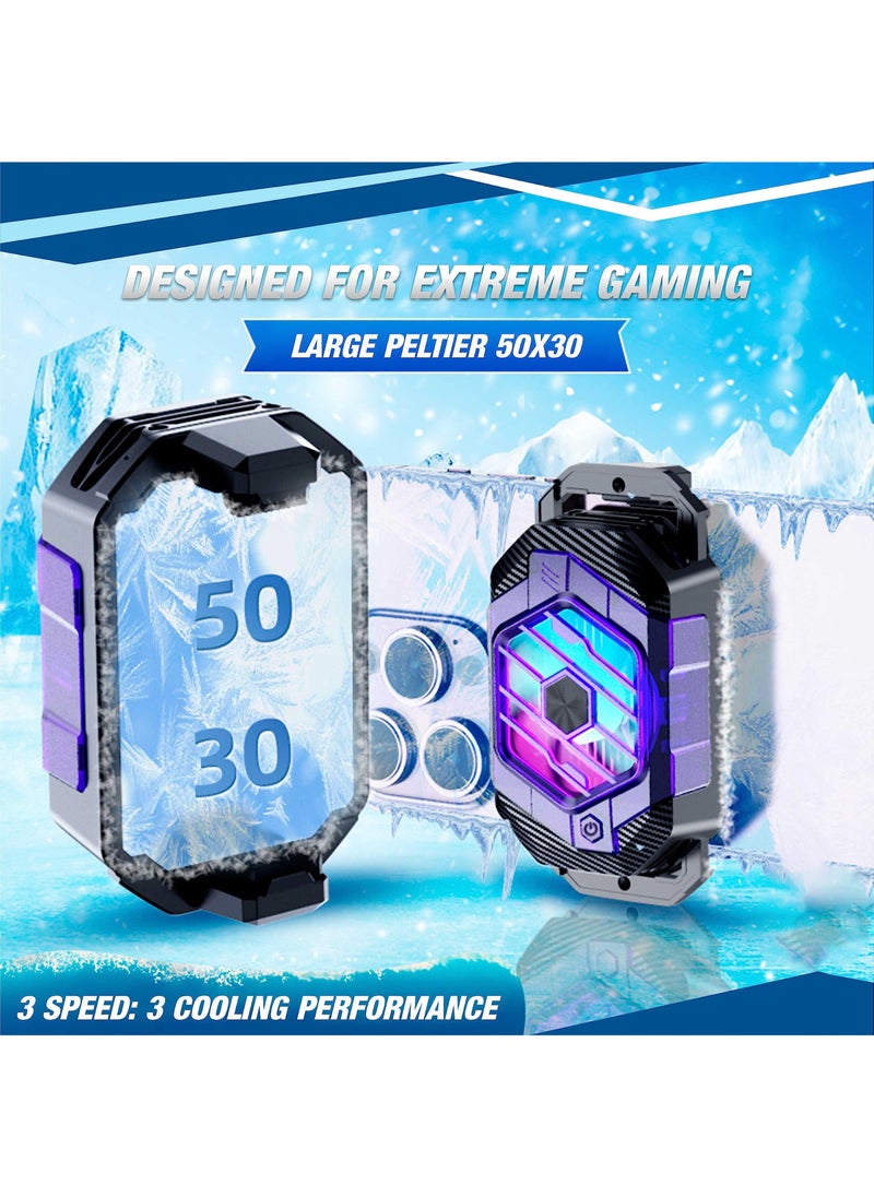 SYOSI - Phone Cooler RGB Gaming, Semiconductor Radiator Fast Cooling Pad Smartphone Compatible with iPhone/Android Pubg Mobile, Cod Mobile (Dark Purple and Black) - Image 1