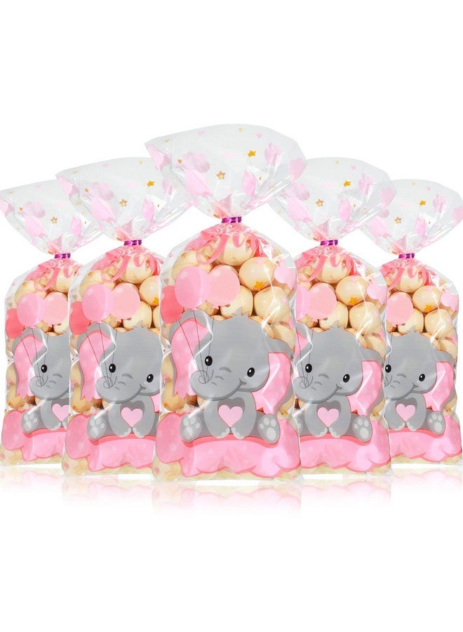 Marspark 100 Pieces Baby Shower Cellophane Treat Bags Cute Candy Bags Baby Shower Favors Gender Reveal Plastic Goodie Storage Bags With 100 Twist Ties For Baby Shower Birthday Party Supplies (Pink) - Image 1