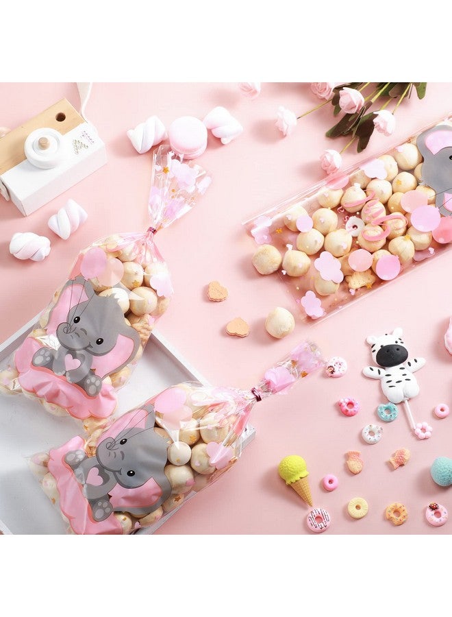 Marspark 100 Pieces Baby Shower Cellophane Treat Bags Cute Candy Bags Baby Shower Favors Gender Reveal Plastic Goodie Storage Bags With 100 Twist Ties For Baby Shower Birthday Party Supplies (Pink) - Image 5