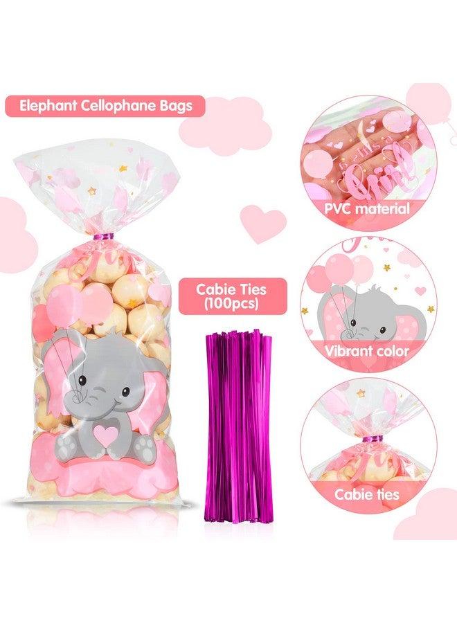 Marspark 100 Pieces Baby Shower Cellophane Treat Bags Cute Candy Bags Baby Shower Favors Gender Reveal Plastic Goodie Storage Bags With 100 Twist Ties For Baby Shower Birthday Party Supplies (Pink) - Image 4