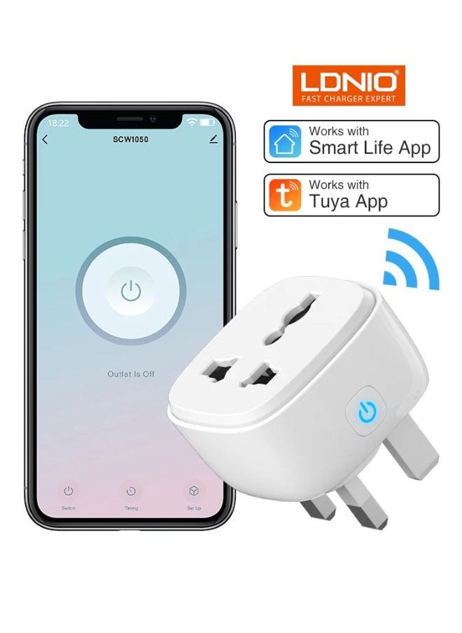 LDNIO قابس WIFI ذكي من الاتحاد الأوروبي إلى المملكة المتحدة محول مقبس يتم التحكم فيه عن بعد - مناسب للأجهزة المتعددة مثل أجهزة التلفاز وأجهزة التكييف والغلاية الكهربائية وشواحن الهواتف المحمولة والكمبيوتر المحمول مع تذكير ذكي في الوقت المحدد ووظيفة التوقيت  - Image 1
