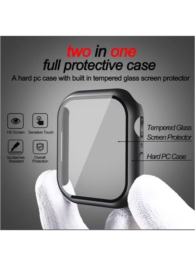 Apple Watch Series 9 8 7 45mm case with Tempered Film Screen Protector, Full Protective Hard PC Bumper Touch Sensitive HD Screen Cover(45mm,Black) - Image 2