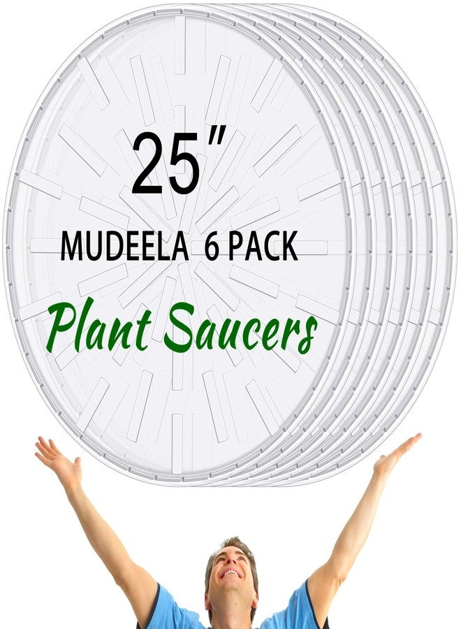 DoubleFill 6 Pcs 25 Inch Plant Saucer Large Clear Plastic Flower Plant Trays Heavy Duty Round Water Catcher for Plants Pots Indoors Planter Outdoor Garden - Image 1