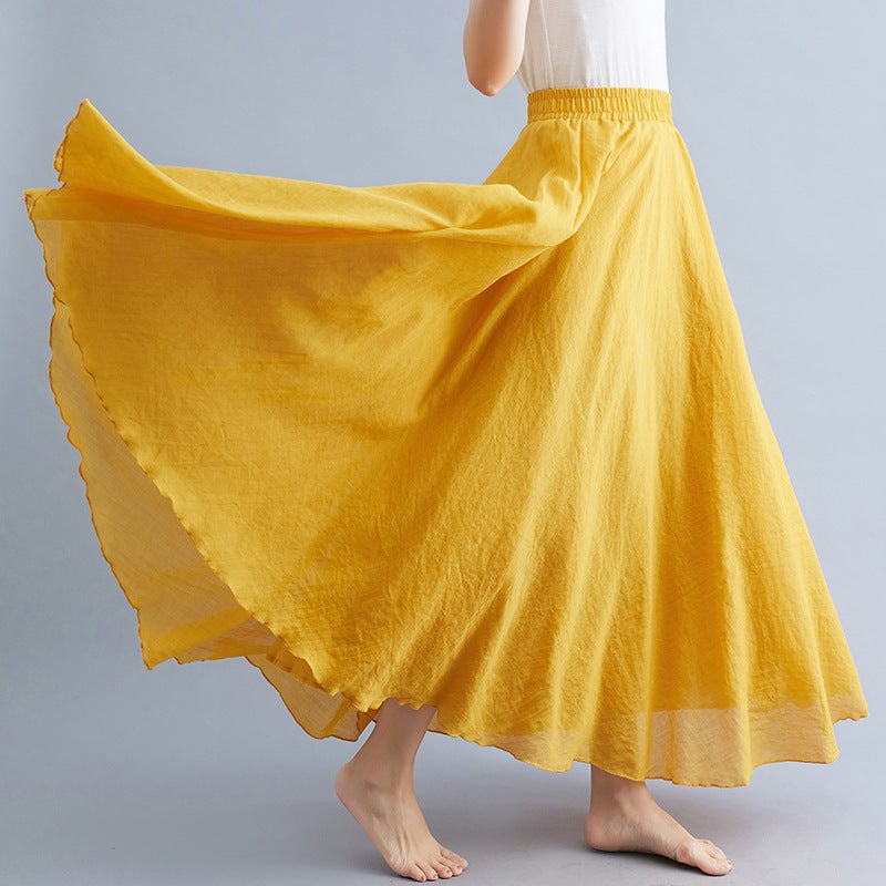 in stock Real Shot Mori Women's Artistic plus size Cotton and Linen Skirt Loose Waist Linen A- Line Skirt Long Solid Color Famous Ethnic Style - Image 4