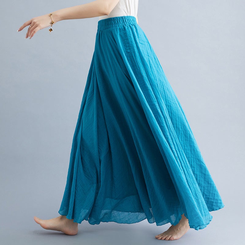 in stock Real Shot Mori Women's Artistic plus size Cotton and Linen Skirt Loose Waist Linen A- Line Skirt Long Solid Color Famous Ethnic Style - Image 5