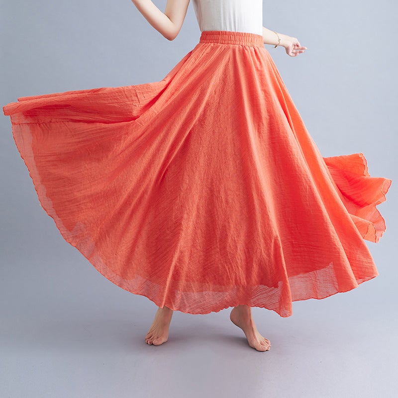in stock Real Shot Mori Women's Artistic plus size Cotton and Linen Skirt Loose Waist Linen A- Line Skirt Long Solid Color Famous Ethnic Style - Image 2