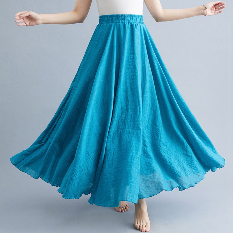 in stock Real Shot Mori Women's Artistic plus size Cotton and Linen Skirt Loose Waist Linen A- Line Skirt Long Solid Color Famous Ethnic Style - Image 3