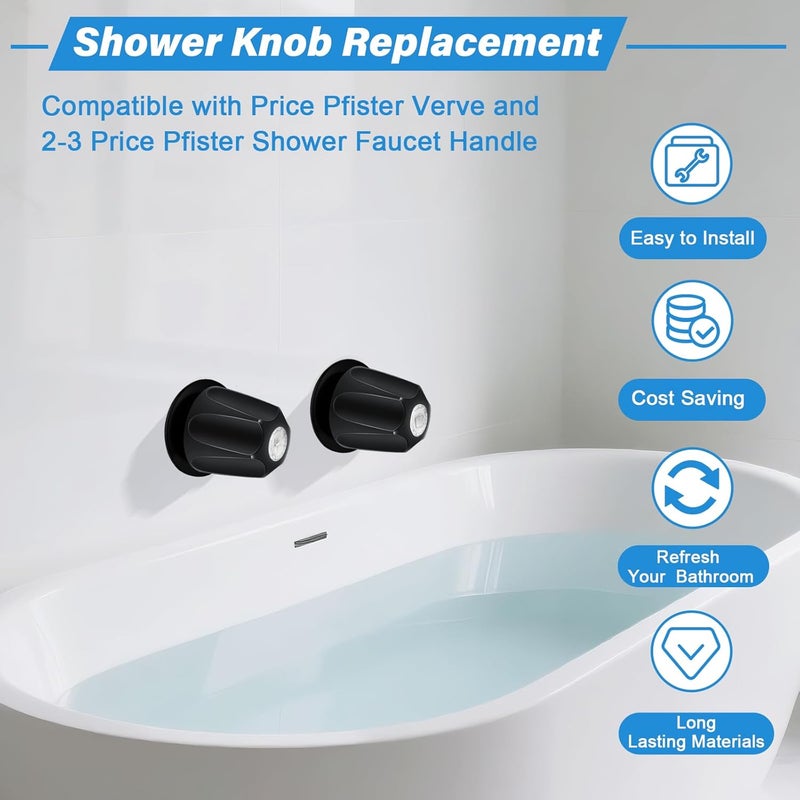 Coolfell Metal Matte Black Shower Knob 2 Piece Replacement, Compatible with Price/Pfister Verve Tub Shower Handle, 2 Faucet Handle Trim Kit, for 12 Tooth 9.5mm Valve stem, Height 2.35 in Width 2.35 in - Image 5