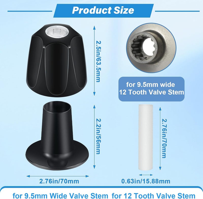 Coolfell Metal Matte Black Shower Knob 2 Piece Replacement, Compatible with Price/Pfister Verve Tub Shower Handle, 2 Faucet Handle Trim Kit, for 12 Tooth 9.5mm Valve stem, Height 2.35 in Width 2.35 in - Image 2