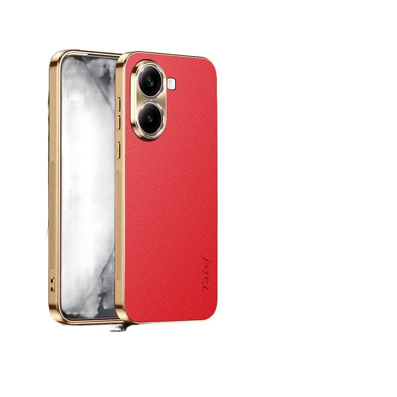 Leather Protective Texture for Redmi Note 13 with Electroplated and Texture in Red with Easy Storage - Image 1