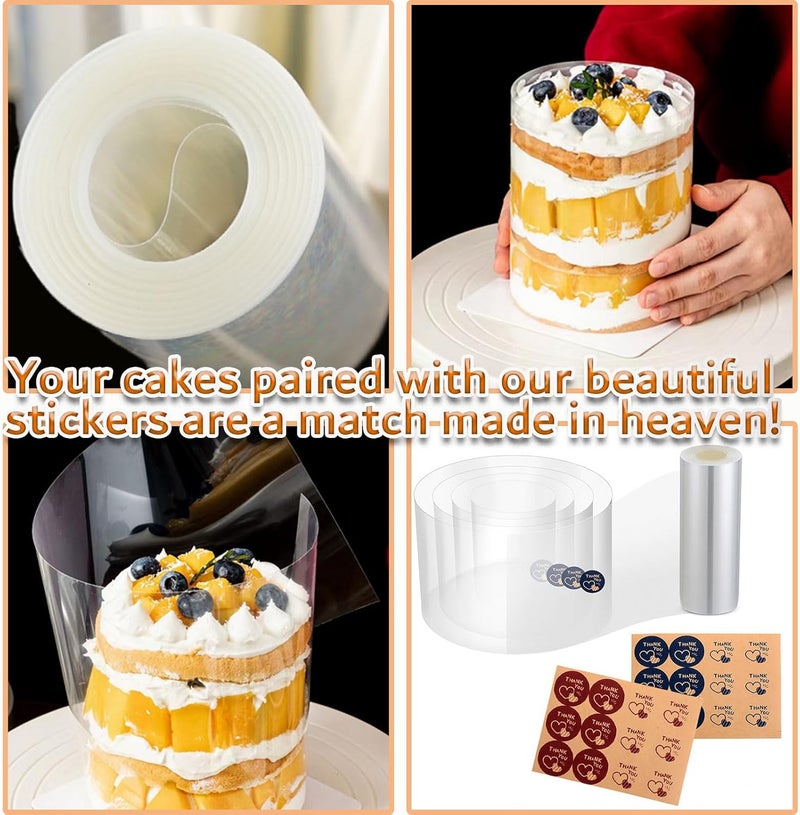 DATANYA 3 Pack Cake Collars 3.1 x 394inch Acetate Rolls Clear Cake Strips Transparent Mousse Cake Collar Acetate Sheet for Baking, Surrounding Edge Decorating + Bonus with Delicate Stickers - Image 5