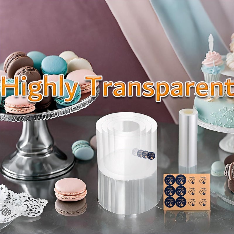 DATANYA 3 Pack Cake Collars 3.1 x 394inch Acetate Rolls Clear Cake Strips Transparent Mousse Cake Collar Acetate Sheet for Baking, Surrounding Edge Decorating + Bonus with Delicate Stickers - Image 3