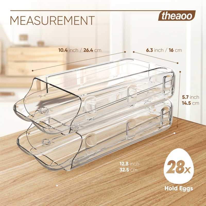 theaoo Egg Holder for Fridge, Automatic Rolling Egg Container for Refrigerator, Clear Plastic Egg Dispenser, Stackable Eggs Organizer with Quick Removable inner Tray For Organizers and Storage, 2 Pack - Image 3