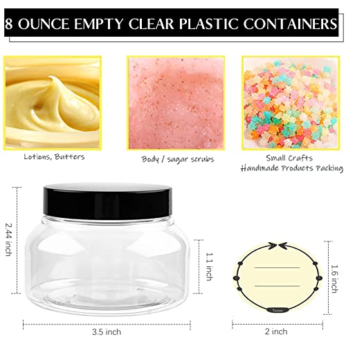TUZAZO 8 Oz Premium Plastic Tuscany Jars with Lids BPA Free, 12 Pack Empty Sugar Scrub Containers, Round Clear Cosmetic Containers for Body Butter, Lotion, Cream, Gel, Beauty Product - Image 2