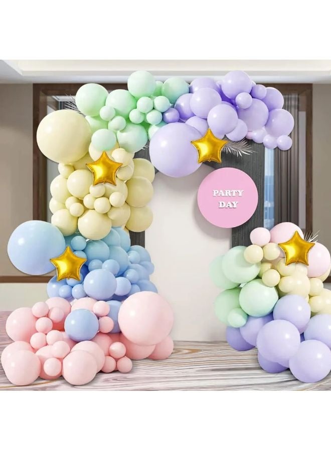 Vixplorn Pastel balloons 145 psc macaron rainbow balloons different sizes 5 10 12 18 inches balloon arch suitable for Eid, graduation day party, wedding, National Day, Ramadan festival and other festivals - Image 1