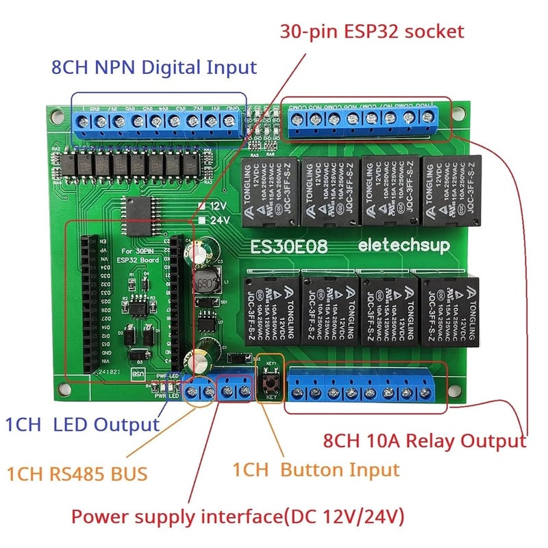 ESP32 WiFi Relay Module 8CH RS485 Modbus Programmable Expansion Board For Arduino IOT Smart Switch DC 12V 24V - Image 5