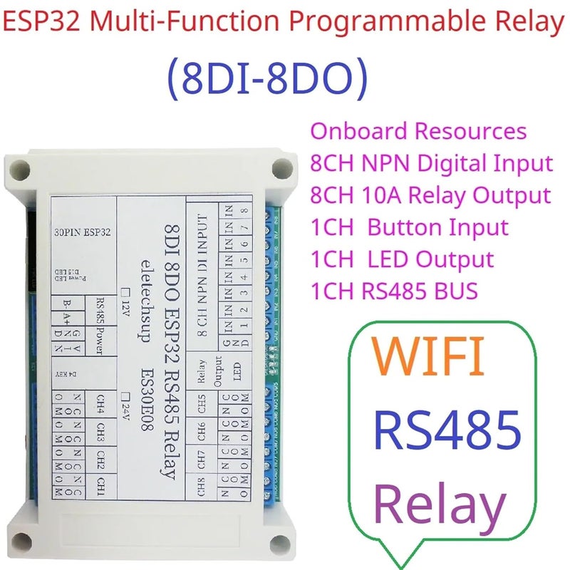 ESP32 WiFi Relay Module 8CH RS485 Modbus Programmable Expansion Board For Arduino IOT Smart Switch DC 12V 24V - Image 3