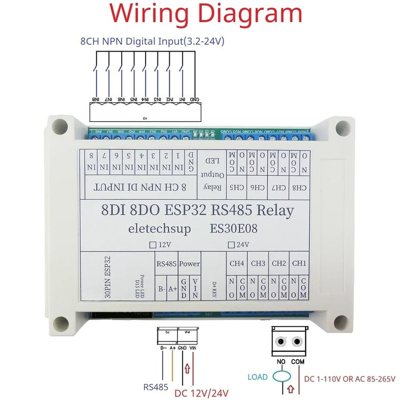 ESP32 WiFi Relay Module 8CH RS485 Modbus Programmable Expansion Board For Arduino IOT Smart Switch DC 12V 24V - Image 4