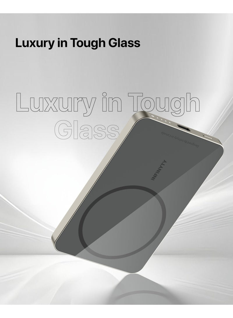 INFINYTY Power Bank 5000mAh Wired & Wireless Charging, MagSafe Compatible, 1 Year Warranty, Natural Titanium, Ultra-Slim 7.9mm, USB-C 20W Fast Charging, Compact, Light Weight, Portable, Premium Aluminum Alloy and Glass Body, Versatile Compatibility with Smartphones - Image 2