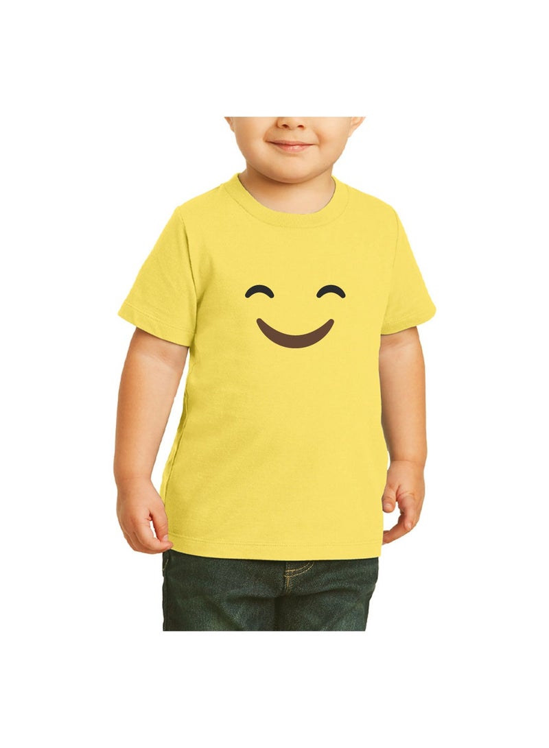 PRINTSHOP4ME Yellow Smiley Face T-Shirt for Kids - Kids Unisex Round Neck Short Sleeve Cotton T-Shirt - Soft and Comfortable Tshirt - Perfect Emoji Outfit - Image 3
