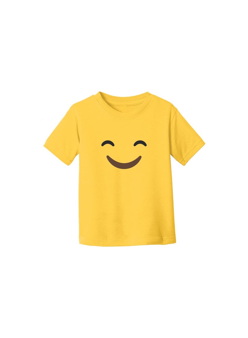 PRINTSHOP4ME Yellow Smiley Face T-Shirt for Kids - Kids Unisex Round Neck Short Sleeve Cotton T-Shirt - Soft and Comfortable Tshirt - Perfect Emoji Outfit - Image 1