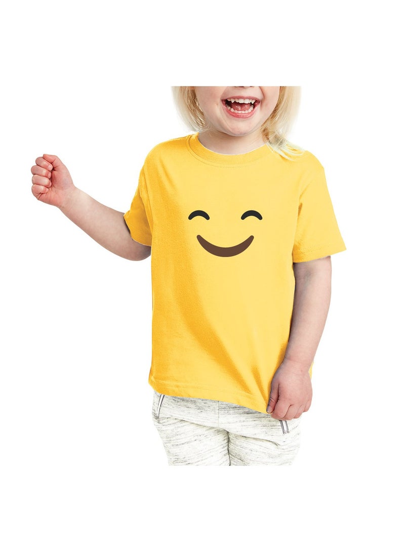 PRINTSHOP4ME Yellow Smiley Face T-Shirt for Kids - Kids Unisex Round Neck Short Sleeve Cotton T-Shirt - Soft and Comfortable Tshirt - Perfect Emoji Outfit - Image 5