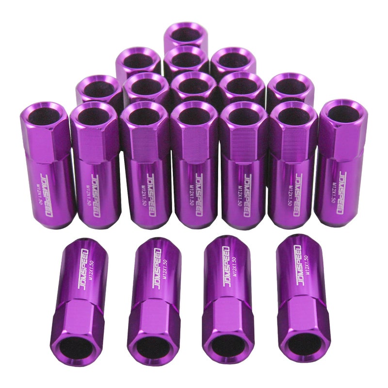 JDMSPEED Purple 60MM Aluminum Extended Tuner Lug Nuts Replacement for Wheel Rims M12X15 20PCS