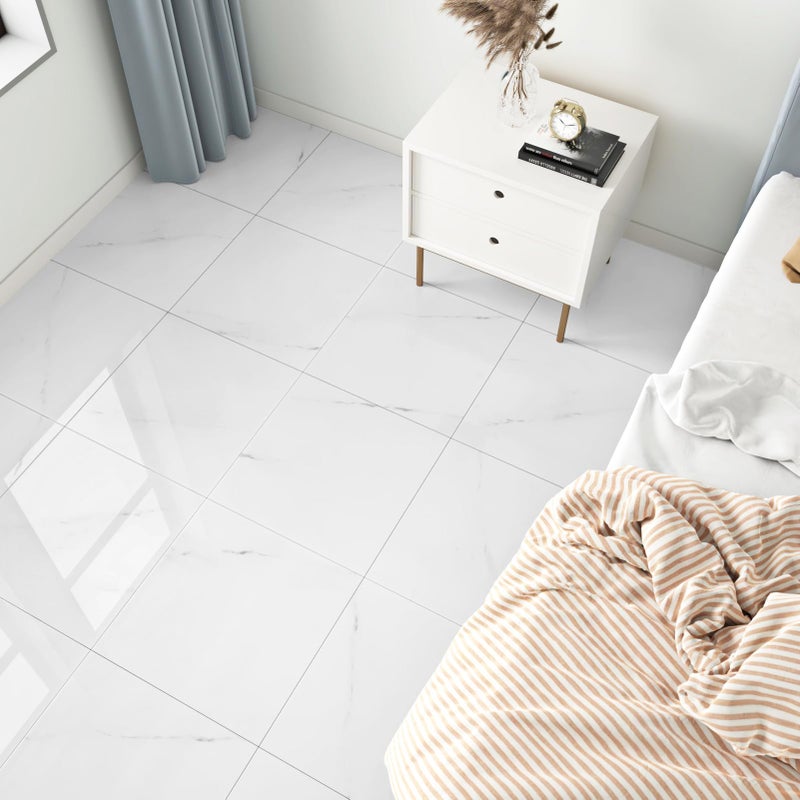 WESTICK Peel and Stick Floor Tile Bathroom 12" x 12" 20 PCS White Marble Vinyl Flooring Adhesive Vinyl Tiles Peel and Stick Floor Self Stick on Floor Tiles Linoleum Sheets for Bedroom Kitchen Camper - Image 3