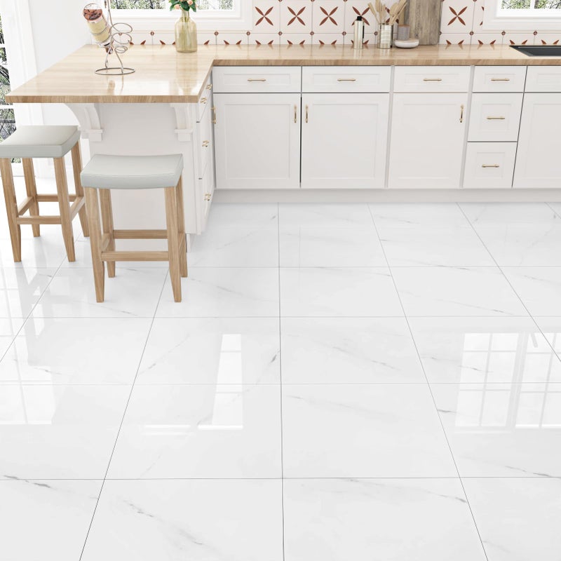 WESTICK Peel and Stick Floor Tile Bathroom 12" x 12" 20 PCS White Marble Vinyl Flooring Adhesive Vinyl Tiles Peel and Stick Floor Self Stick on Floor Tiles Linoleum Sheets for Bedroom Kitchen Camper - Image 4